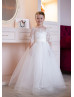 Elbow Sleeves Ivory Lace Tulle Flower Girl Dress